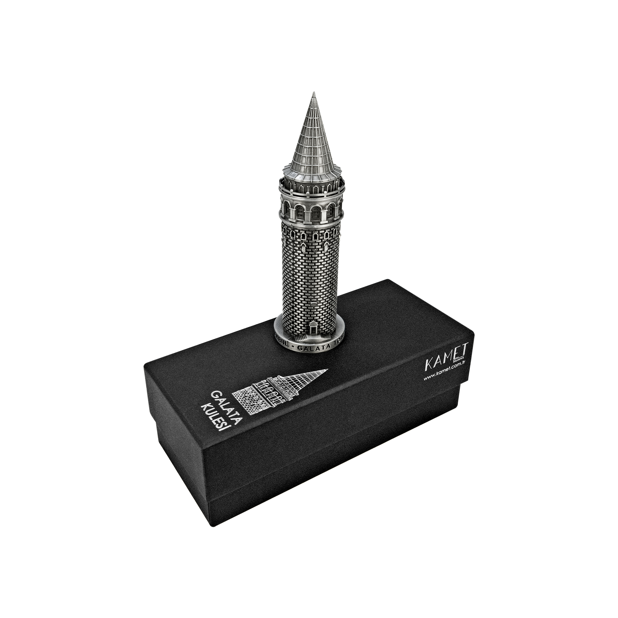 Galata Kulesi Metal Biblo – Antik Gümüş (20 cm)